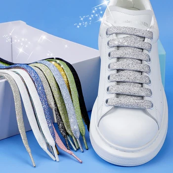  Sclipici Șireturile Colorate Aur, Argint Strălucitor șireturi Plat pentru Atletice de Alergare Adidasi Pantofi Cizme 1CM Lățime Șiret Siruri de caractere