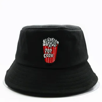  Scrisoare Popcorn Broderie de Bumbac Pălărie Găleată Pălărie Pescar Călătorie în aer liber la Soare Cap Pălării pentru Bărbați și Femei 108
