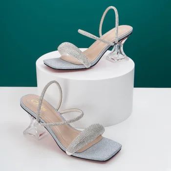  Sexy Stras Gros Tocuri inalte Femei de lux de Vara Noi Bling Stras Formale Rochie de Petrecere Femei Sandale pantofi pentru femei 2022