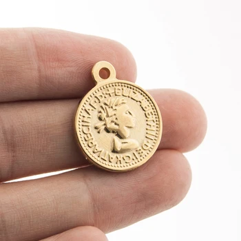  Simsimi 50pcs femei monede mici pandantiv Coin charm pandantiv Lira Elizabeth din oțel Inoxidabil rotunde farmecele pentru colier pandantiv