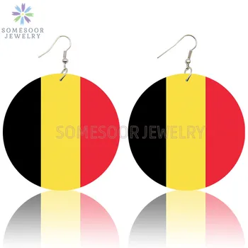  SOMESOOR Dragoste Belgia Drapelul Național Tipărite de Lemn Picătură Cercei Negru Galben Roșu Țară a Uniunii Europene, Pentru Femei Cadouri