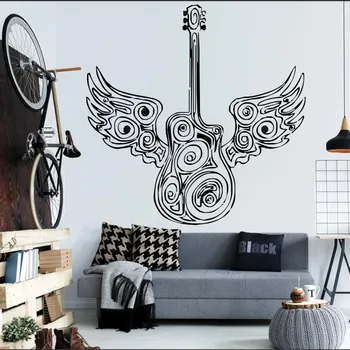  Special Chitara Cu Aripi De Înger Art Design Autocolant Perete Dormitor Domiciliu Art Decor Mural Eletro Muzica De Jazz Instrument Decal Y-920