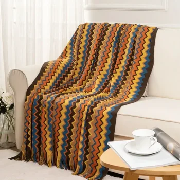  Stil Boho Vara Pătură cu Ciucure Tricotate cu Dungi Pături pentru Pat, Canapea Decorative Pătură Arunca Pătură Moale Decor Acasă