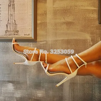  Stil clasic Femei Subțire Toc Înalt Sandale Albe Nud Singure Benzi Pompe Rochie cu Fermoar Spate Concis Pantofi OL Doamna Sandale Pantofi