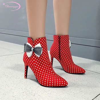  Stil dulce sexy subliniat toe glezna cizme de moda bowknot puncte pânză negru alb roșu cu toc stiletto pantofi femei cizme de călărie