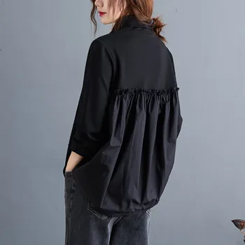  Supradimensionate pentru Femei de Toamna cu Maneci Lungi T-shirt Nou 2020 Epocă Guler Liber Confortabil Femei Negru de Bumbac Topuri Tricouri