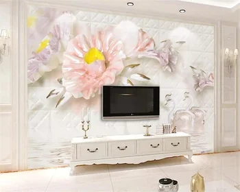  Tapet personalizat 3d perete solid alb 3d stereo floare swan ambalaj moale Europene fundal TV gazete de perete decor acasă tapet 3d