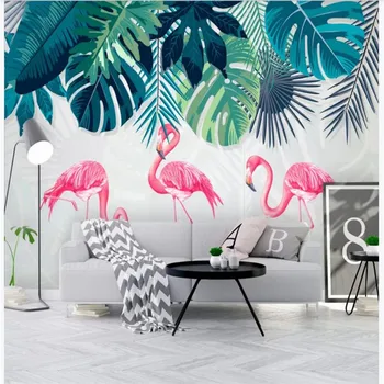  Tapet personalizat Nordic proaspete și simplu tropicale frunze de banane flamingo garden perete de înaltă calitate material impermeabil