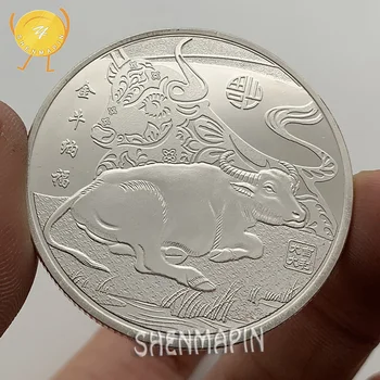  Taur trimite binecuvântarea Monedă Comemorativă Zodiac Chinezesc Bovine Monede de Colecție Fericit An de Vite Cadou Monede de Argint
