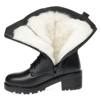  Temperament Elegant din Piele Cizme Jumătatea tub de Cavaler Cizme de Pluș Cald / Lână Cizme de Zăpadă Pantofi pentru Femeie Cizme Negru Mari Szie