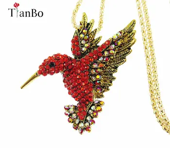  TianBo Bijuterii De Moda Pulover Lung Colier 2018 Rafinat Colorate Email Crystal Animale Colibri Pandantiv Coliere Pentru Femei