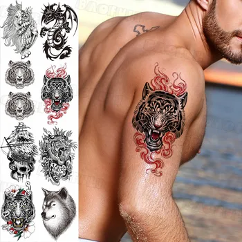  Tribal Realist Tigru Tatuaje Temporare Pentru Barbati Femei Dragon Leu Pirat Craniu De Lup Autocolant Tatuaj Fals Înapoi Brațul Tatuaje