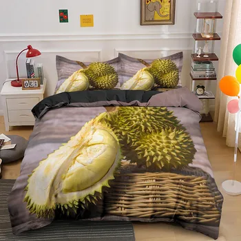  Tropical de Fructe Durian Carpetă Acopere Microfibra Set de lenjerie de Pat 3D de Imprimare Plapuma Acoperă Cu fețe de Pernă King Pentru Adolescent Adult Dormitor