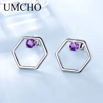  UMCHO Naturale Ametist African Stud Cercei Pentru Femeile Solid 925 de Bijuterii de Argint Violet Veritabilă Piatră prețioasă Piatra Cadou