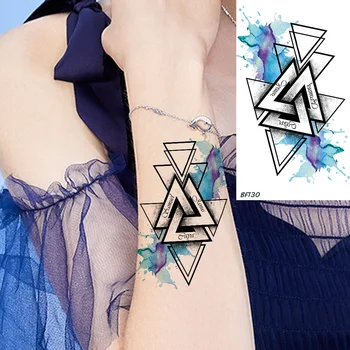  VANKIRS Albastru Culoare de Apă Triunghi Totem Banderola Tatuaje Temporare Pentru Femei Brațul Triunghi Tatuaje Personalizate Glezna Impermeabil Tatuaj