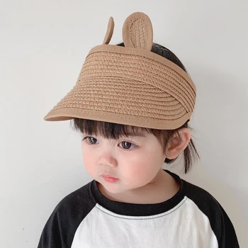  Vara Copil Copil Copil Capac De Protectie Solara Respirabil Pălărie De Paie Pe Plajă Fată Prințesă Pălării Drăguț Urechi Copii Capace Boy Capota 1-2 Y