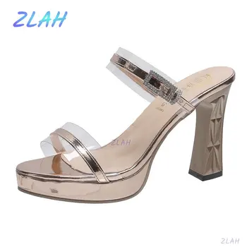  Vara Noi de Femei Papuci de casă Zlah Moda All-meci Deget de la picior Pătrat Open-toe Tubulare Set Picioare Stilet Sandale Stil Roman