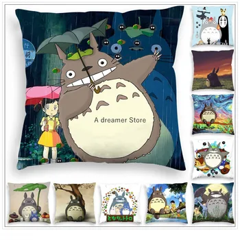  Vecinul meu Totoro față de Pernă Personalizată Lenjerie de pat din bumbac Pătrat Arunca fata de Perna cu Fermoar Perna 18x18 inch