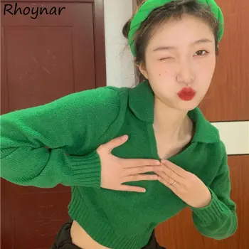  Verde Tricotaje Trunchiate Pulovere Femei 2022 Toamna New Sosire Epocă De Fată Mare Stradă Moda Coreeană Confort Pulover Chic