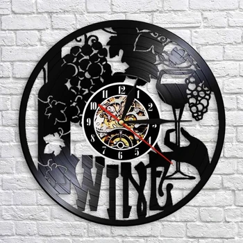  Vin Logo Ceas De Perete Winery Sticlă Sticlă De Struguri De Viță De Vie Bea Alcool Băuturi Bar Pub Eticheta Emblema Disc De Vinil Ceas De Perete