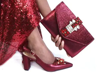  Vânzare fierbinte roșu femeile pompe meci de cristal decora africane rochie pantofi și geantă set G83,toc 8CM