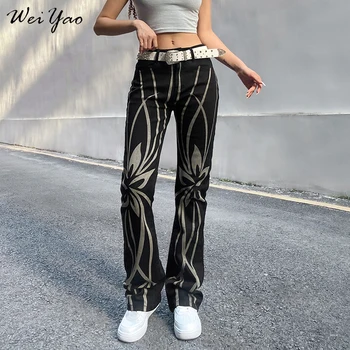  WeiYao Goth Imprimare Grunge Y2K Blugi Vintage anii ' 90 Estetice Scăzut Talie Ars Streetwear Pantaloni Femei Stil Preppy Pantaloni din Denim