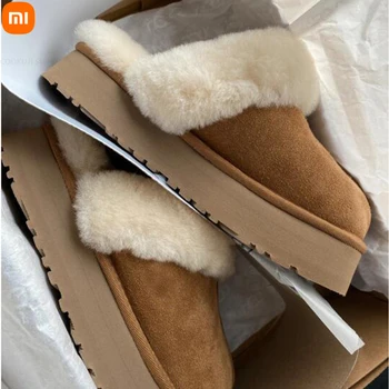  Xiaomi Iarna Pluș Bumbac Papuci Femei Apartamente Pantofi 2022 Noua Platforma De Moda Casual Acasă Piele De Căprioară De Blană Cald Sandale Flip Flops
