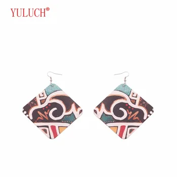  YULUCH 2018 pop Retro stil colorat romb și părul furculita din lemn, cercei pandantiv pentru femei etnice bijuterii cadou