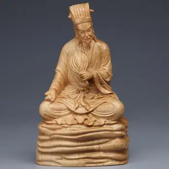  Zhuge Liang Statuie Arborvitae Lemn Natural Pur Ornament Chinezesc Sculptat Manual