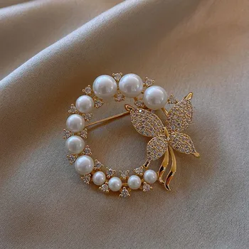  ZOSHI Moda Pearl Stras Broșe pentru Femei la Modă Fluture Ace de Broșă de Aur Placat cu Corsaj Cadouri Bijuterii