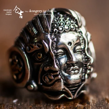  ★manual S925 argint Buddha magic sculptură inel barbati dominator degetul arătător ring dominator locomotiva inel deschis